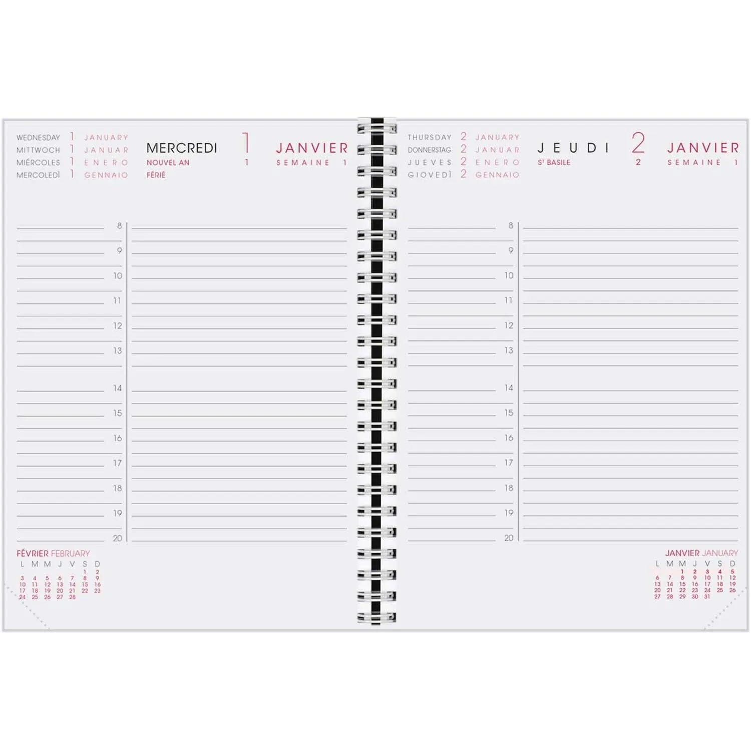 AGM Agenda Moderne Recharge Bureau Spiralée 1J/P Semestre INTAB1J-Recharge Agenda-Agenda Moderne-Papeterie du Dôme