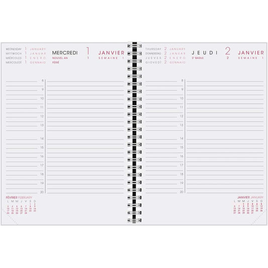 AGM Agenda Moderne Recharge Bureau Spiralée 1J/P Semestre INTAB1J-Recharge Agenda-Agenda Moderne-Papeterie du Dôme