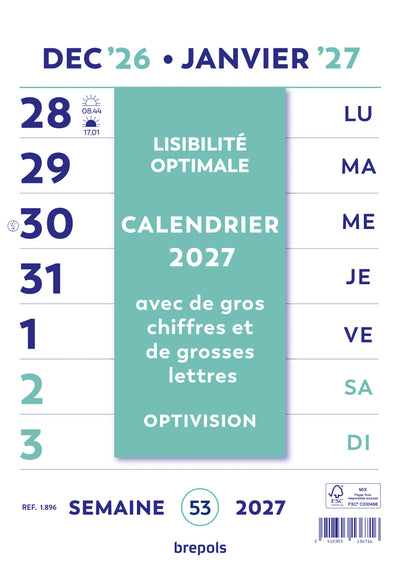 BPL Calendrier OptiVision Grand Bloc-Calendrier-Brepols-Papeterie du Dôme