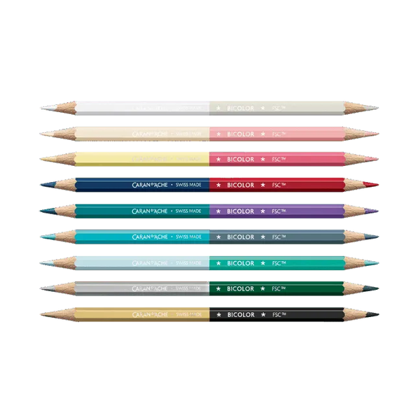 CA Set 9 Crayons Bicolor et Pinceau Alpine Frost-Boîte à Crayons-Caran d'Ache-Papeterie du Dôme