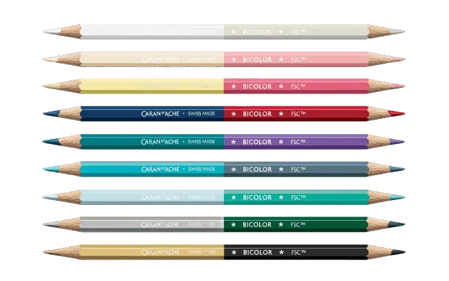 CA Set 9 Crayons Bicolor et Pinceau Alpine Frost-Boîte à Crayons-Caran d'Ache-Papeterie du Dôme