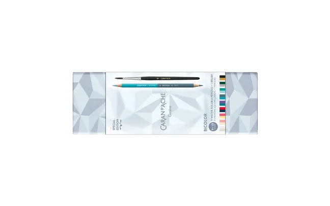 CA Set 9 Crayons Bicolor et Pinceau Alpine Frost-Boîte à Crayons-Caran d'Ache-Papeterie du Dôme