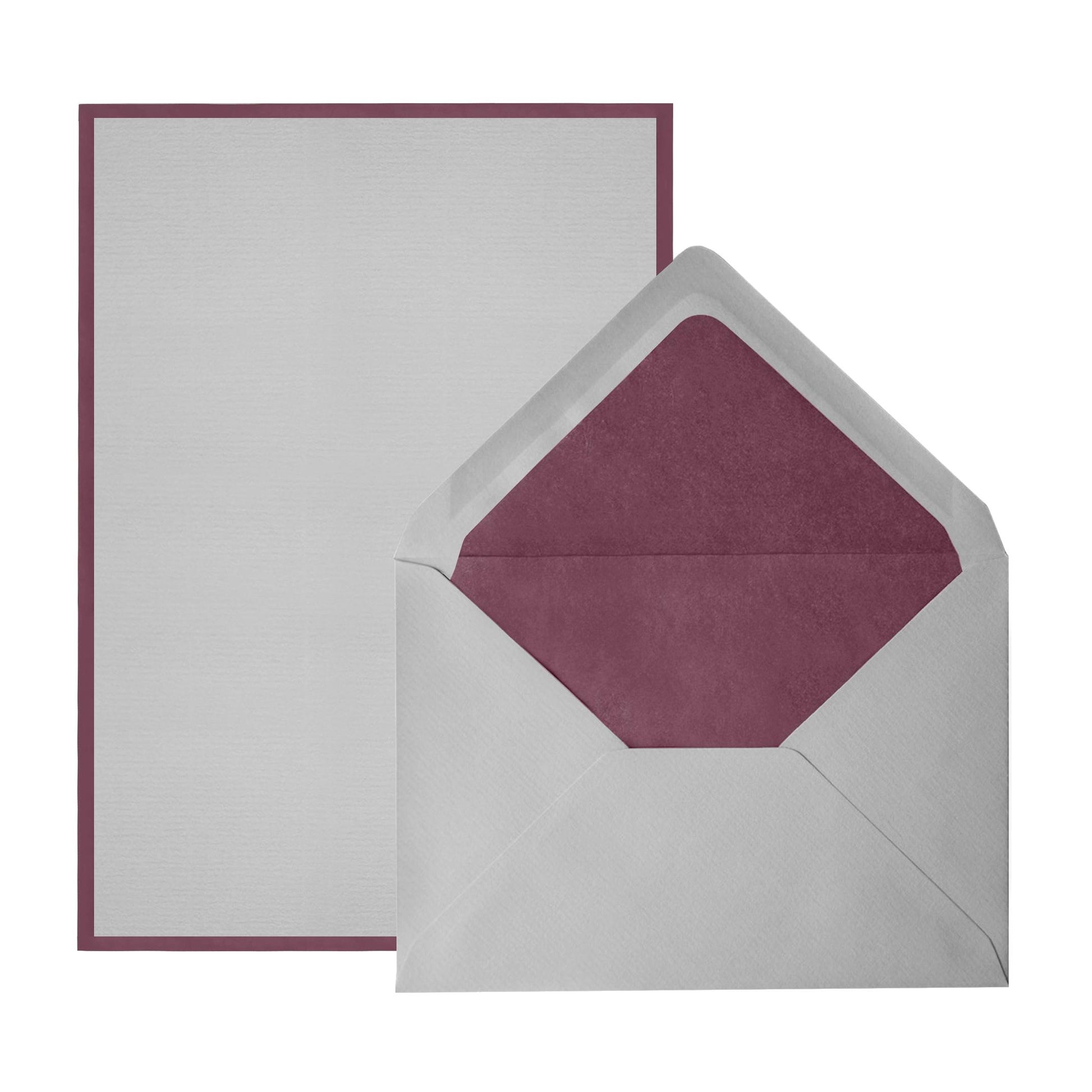 CRW 8 Cartes 8 Enveloppes Bords de Couleur A5-Set écriture-Crown Mill-Bordeaux-Gris-Papeterie du Dôme