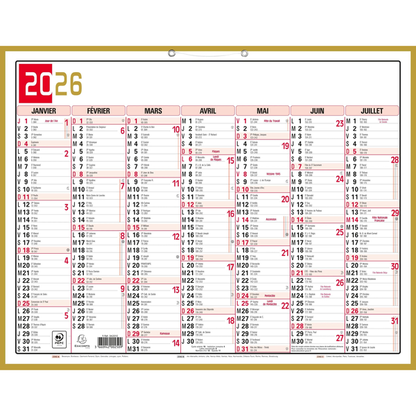 EXA Calendrier Mémento Tricolore 43x33-Calendrier-Exacompta-Papeterie du Dôme