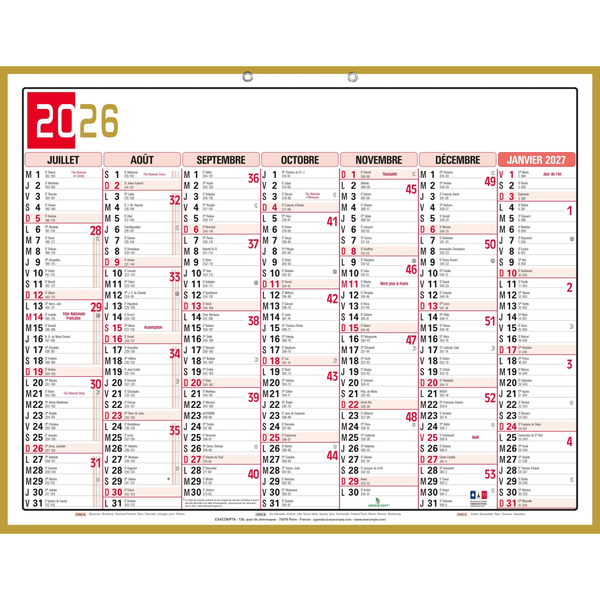 EXA Calendrier Mémento Tricolore 43x33-Calendrier-Exacompta-Papeterie du Dôme