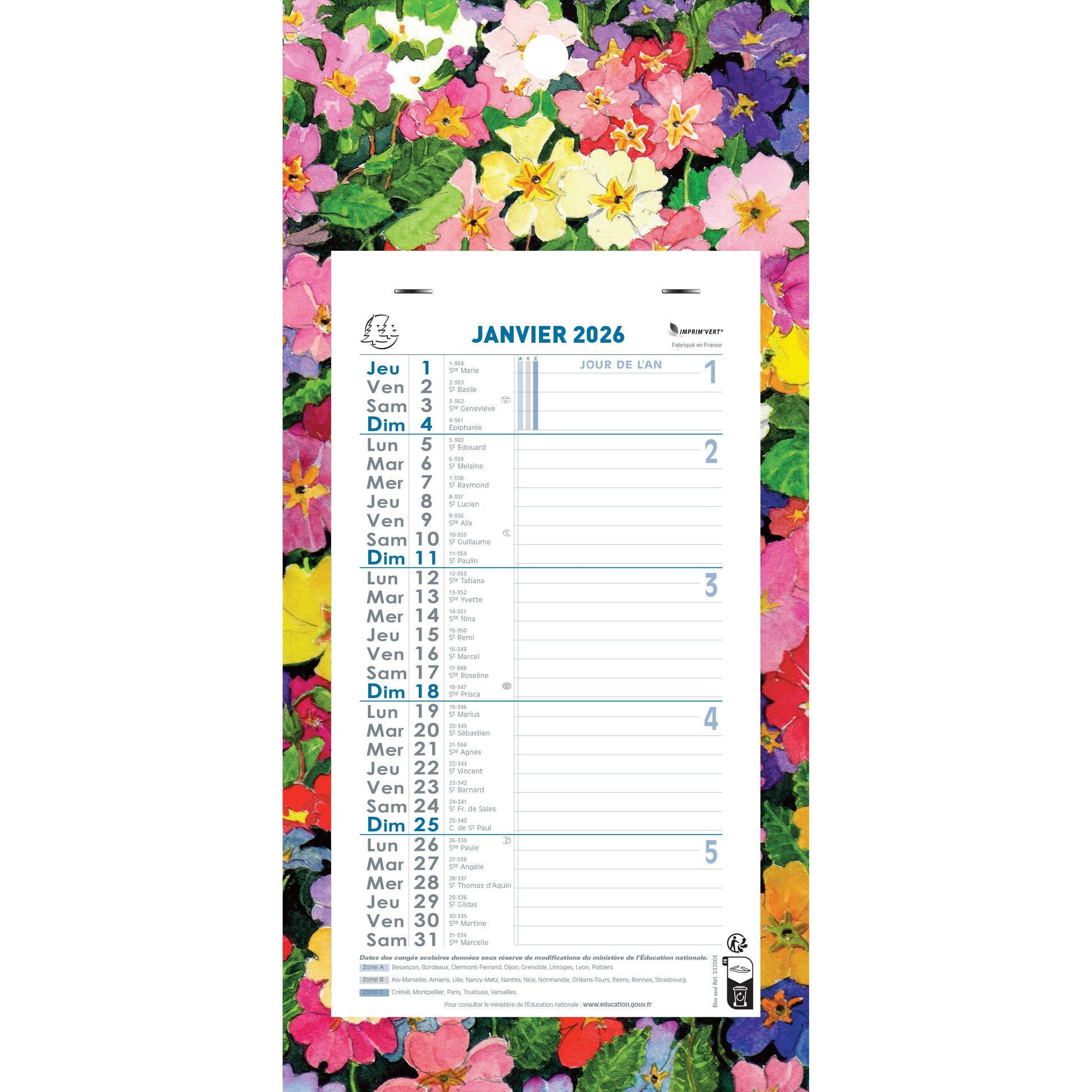 EXA Calendrier Mensuel Support Fleurs 16x33-Calendrier-Exacompta-Papeterie du Dôme