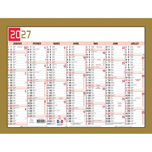 EXA Calendrier Tricolore Neutre 22x29,5-Calendrier-Exacompta-Papeterie du Dôme