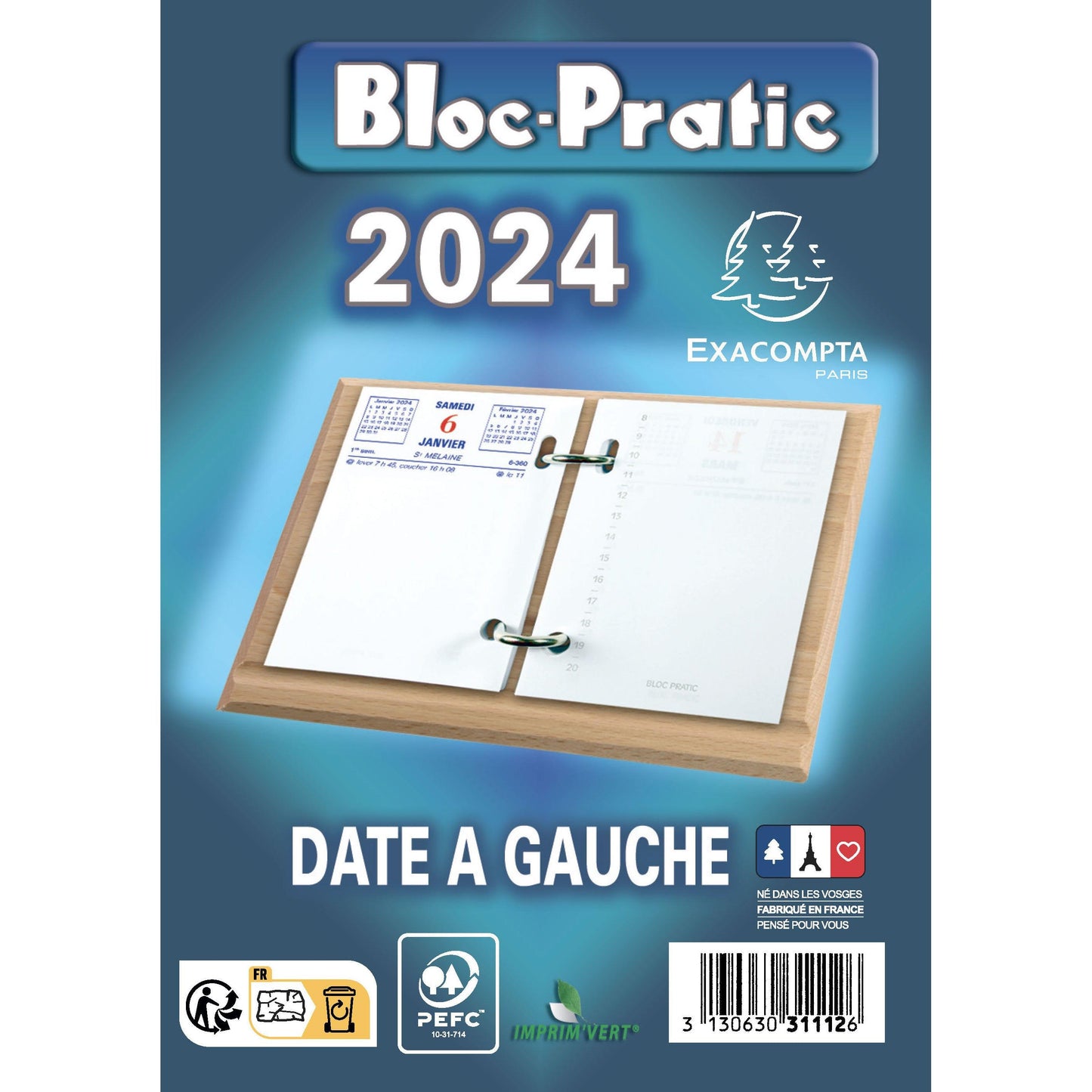 EXA Recharge Bloc-Pratic Date à Gauche-Recharge Agenda-Exacompta-2024-Papeterie du Dôme