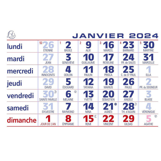 EXA Recharge Calendrier Bloc Seul pour Chevalet-Recharge Agenda-Exacompta-2024-Papeterie du Dôme
