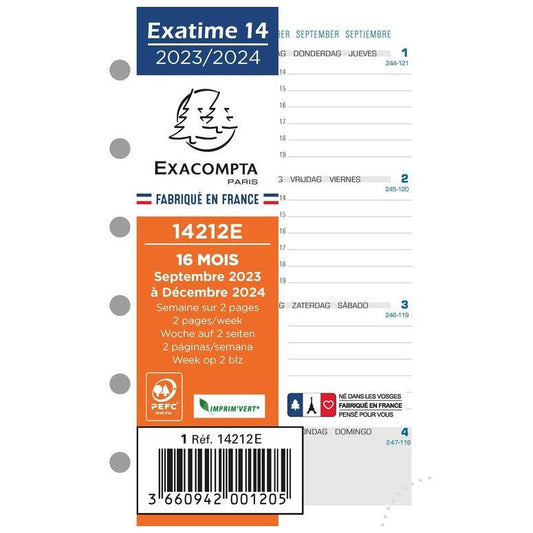 EXA Recharge Exatime 14 Sem/2Pages Horizontale SAD-Recharge Agenda-Exacompta-2023-2024-Papeterie du Dôme