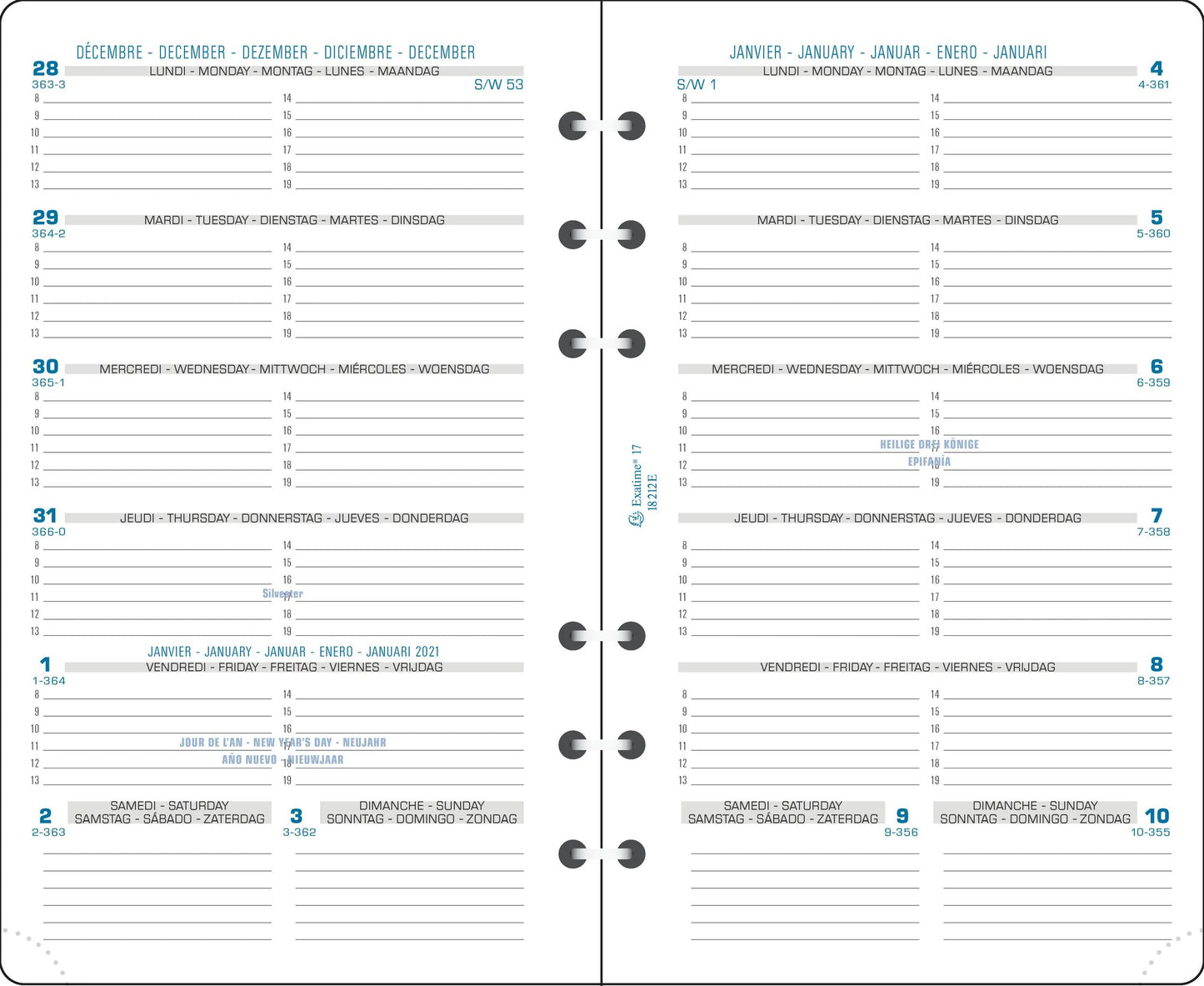 EXA Recharge Exatime 17 Semaine par Page-Recharge Agenda-Exacompta-Papeterie du Dôme