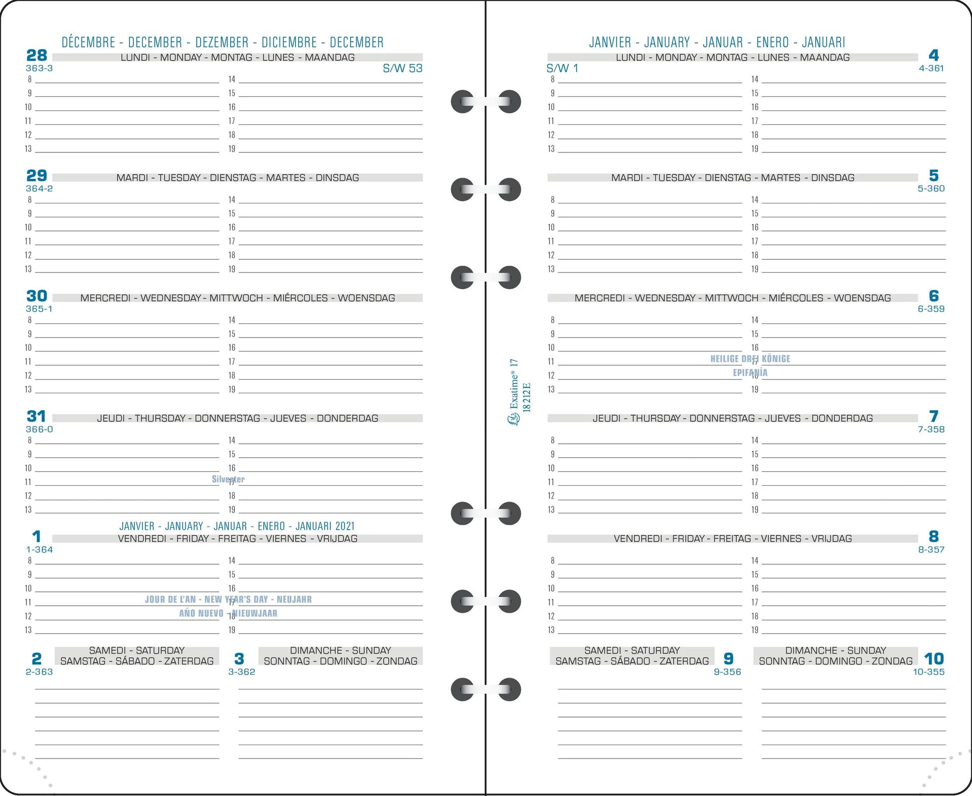 EXA Recharge Exatime 17 Semaine par Page-Recharge Agenda-Exacompta-Papeterie du Dôme