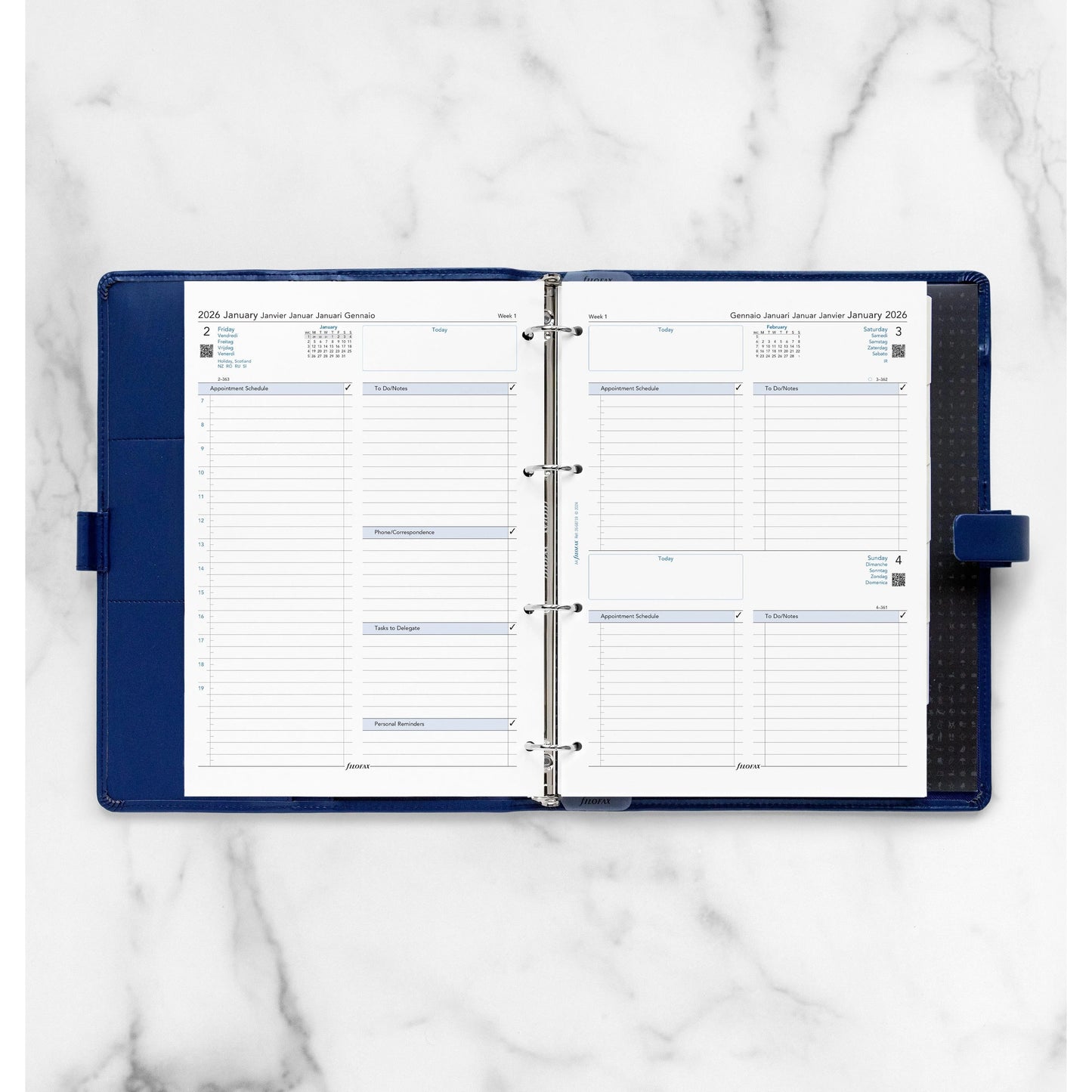 FFX A4 Agenda Business 1Jour/Page 5 Langues avec Heures FILOFAX-Recharge-Filofax-Papeterie du Dôme