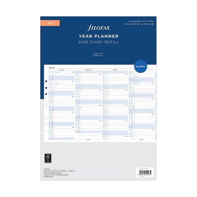 FFX A4 Agenda Planning vertical en Anglais-Recharge Agenda-Filofax-Papeterie du Dôme