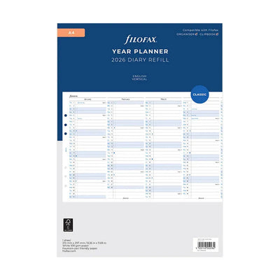 FFX A4 Agenda Planning vertical en Anglais-Recharge Agenda-Filofax-Papeterie du Dôme