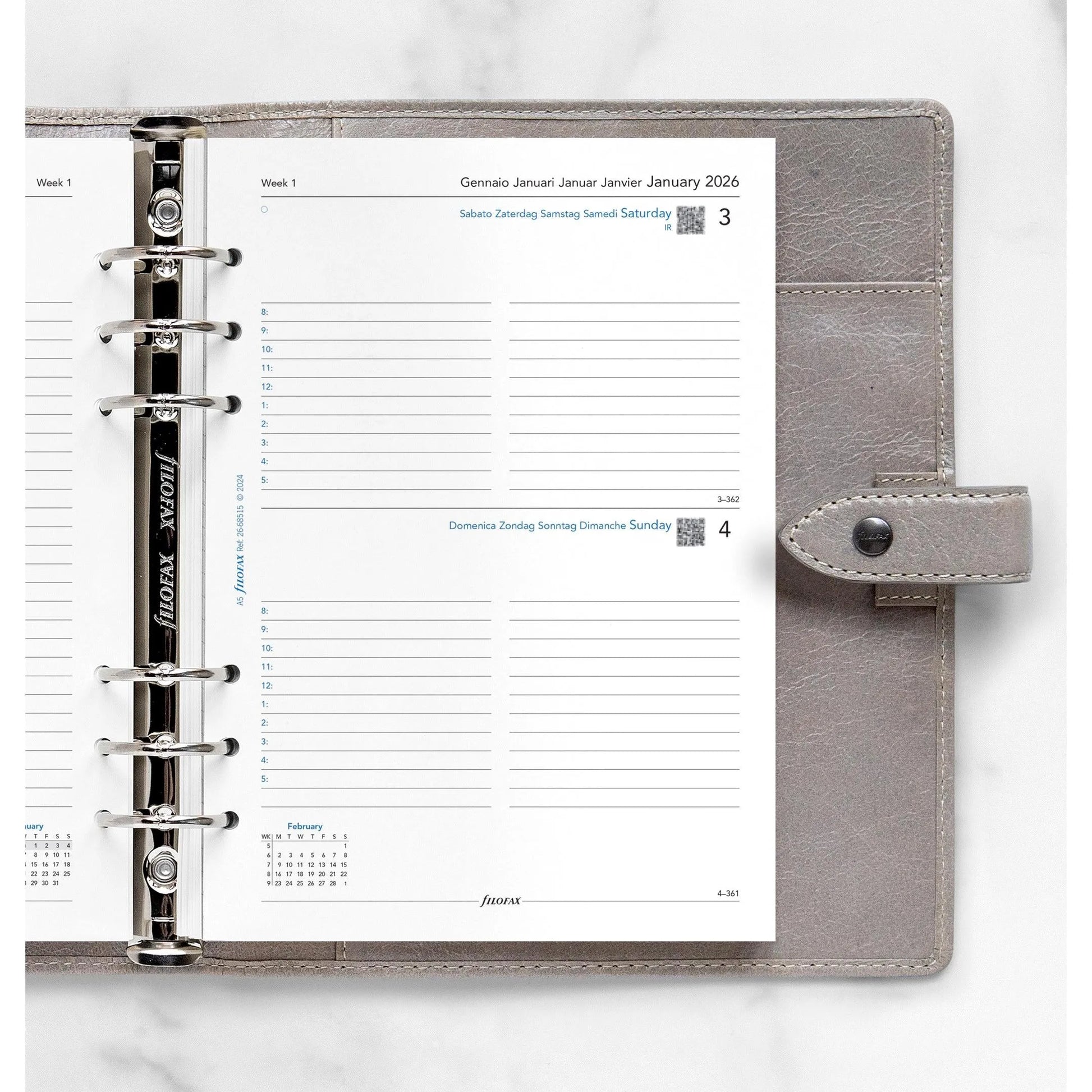 FFX A5 Agenda 1Jour/Page 5 Langues avec Heures FILOFAX-Recharge Agenda-Filofax-Papeterie du Dôme
