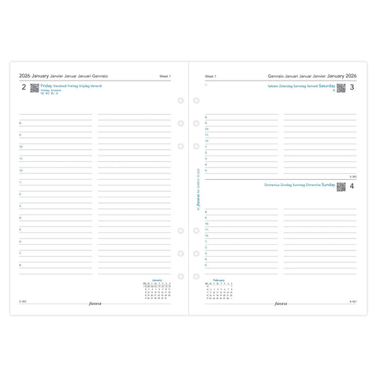 FFX A5 Agenda 1Jour/Page 5 Langues avec Heures FILOFAX-Recharge Agenda-Filofax-Papeterie du Dôme