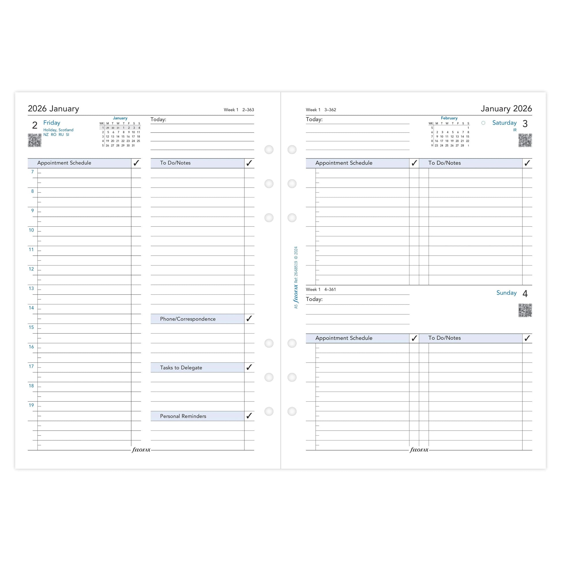 FFX A5 Agenda Business 1 Jour Page GB FILOFAX-Recharge Agenda-Filofax-Papeterie du Dôme