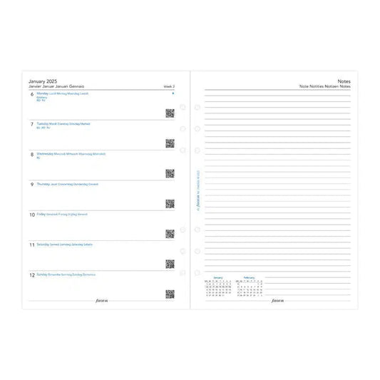 FFX A5 Agenda Semaine/1Page + Notes 5 Langues sans Heures FILOFAX-Recharge Agenda-Filofax-Papeterie du Dôme