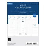 FFX A5 Agenda Semaine/2 Pages Verticale 5 Langues avec Heures-Recharge Agenda-Filofax-2027-Papeterie du Dôme