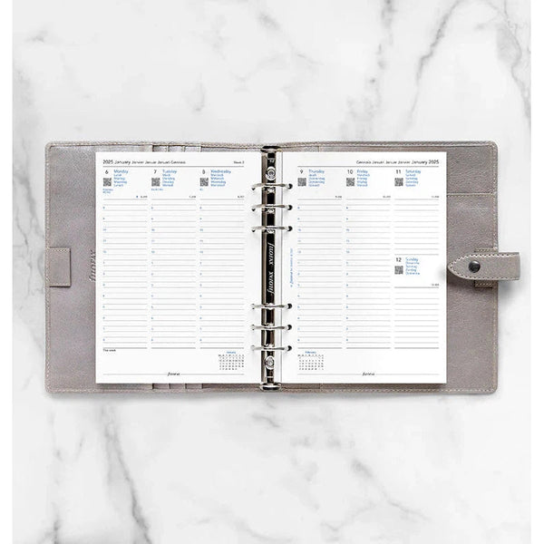 FFX A5 Agenda Semaine/2 Pages Verticale 5 Langues avec Heures FILOFAX-Recharge Agenda-Filofax-Papeterie du Dôme