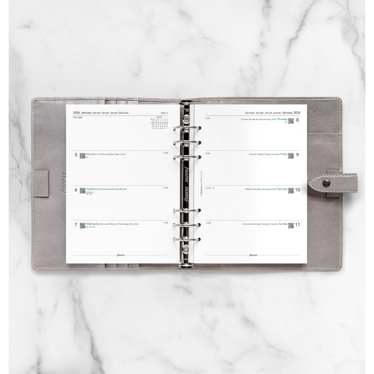 FFX A5 Agenda Semaine/2Pages Horizontal 5 Langues FILOFAX-Recharge Agenda-Filofax-Papeterie du Dôme
