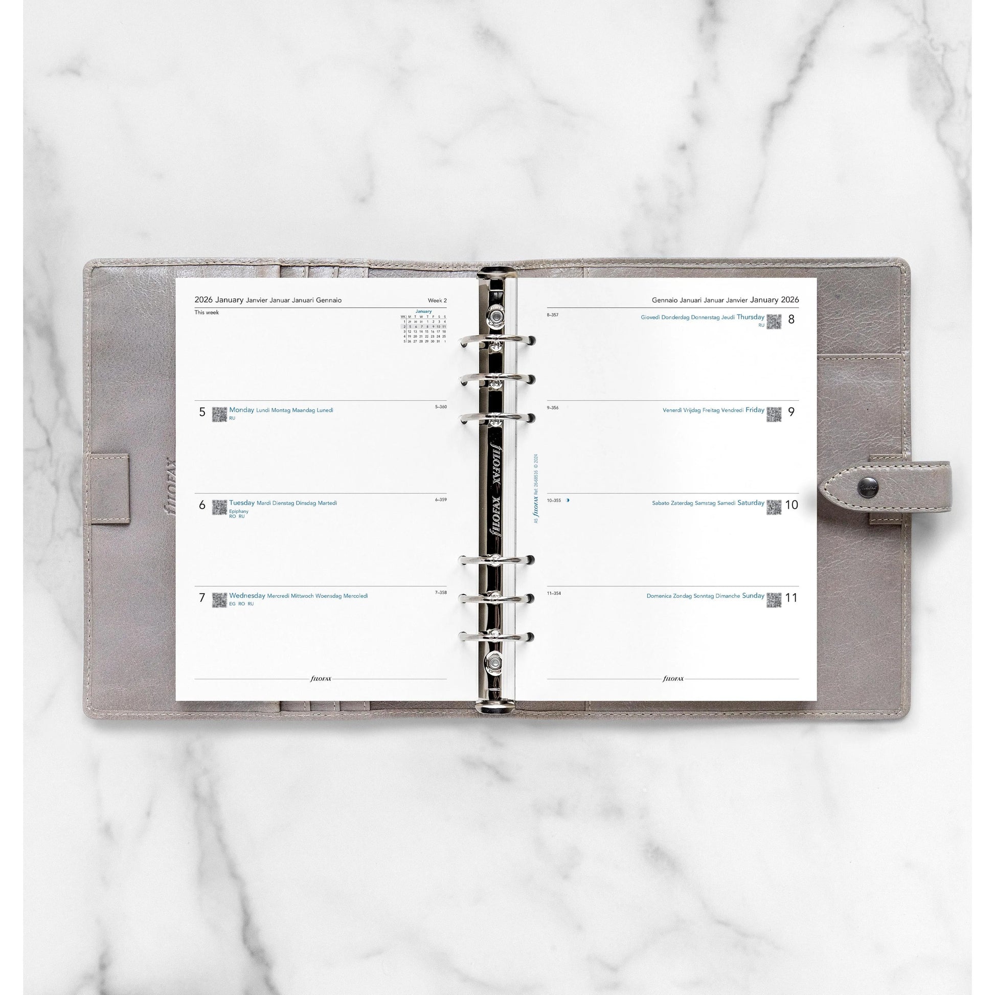 FFX A5 Agenda Semaine/2Pages Horizontal 5 Langues FILOFAX-Recharge Agenda-Filofax-Papeterie du Dôme