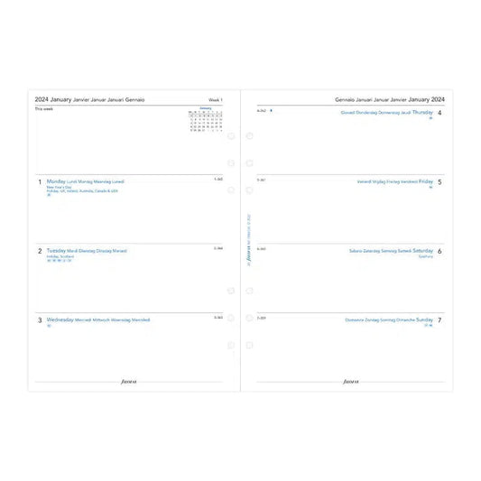 FFX A5 Recharge Semaine/2Pages Horizontal 5 Langues-Recharge-Filofax-2024-Papeterie du Dôme
