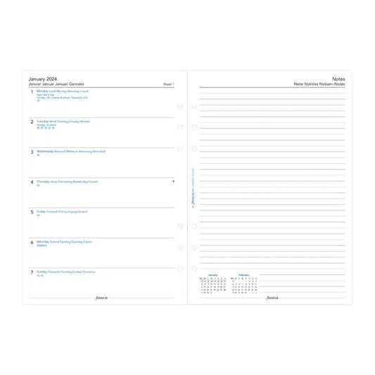 FFX A5 Semaine/1Page + Notes 5 Langues sans Heures-Recharge-Filofax-2024-Papeterie du Dôme