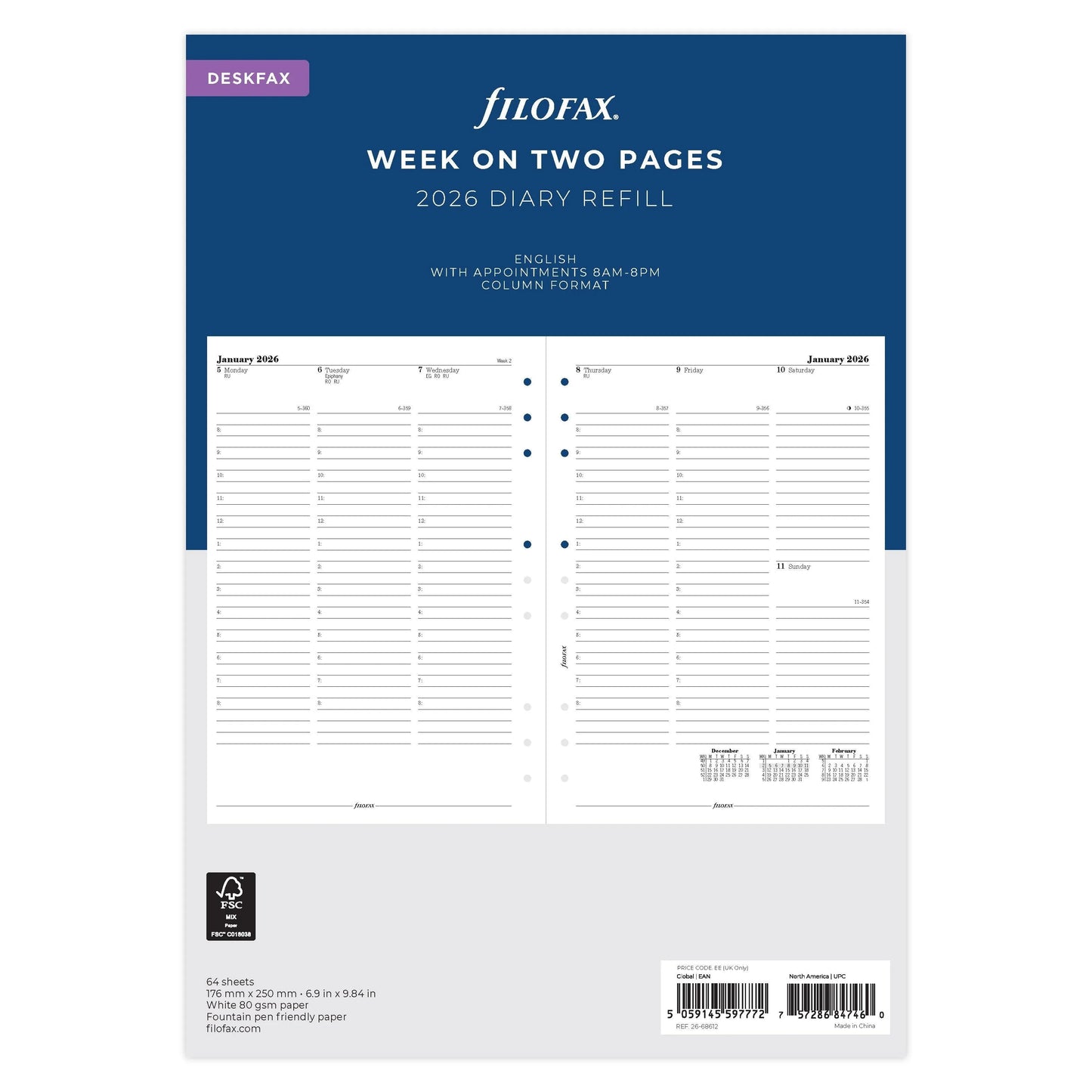 FFX Desk Agenda Semaine/2Pages GB FILOFAX-Recharge Agenda-Filofax-2026-Papeterie du Dôme