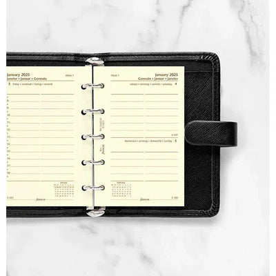 FFX Mini Agenda 1Jour/Page 4Langues Avec Heures Crème-Recharge Agenda-Filofax-Papeterie du Dôme