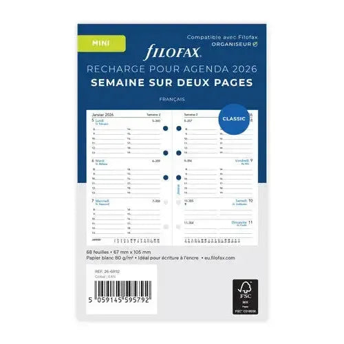FFX Mini Agenda Semaine/2Pages FR FILOFAX-Recharge Agenda-Filofax-Papeterie du Dôme