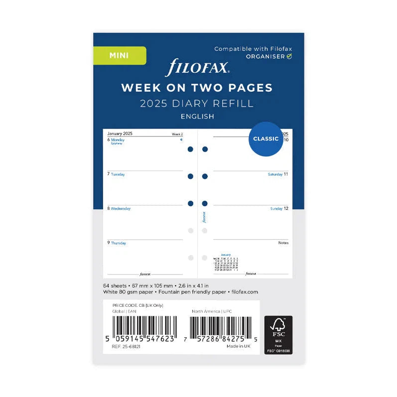 FFX Mini Agenda Semaine/2pages sans heures FILOFAX-Recharge Agenda-Filofax-Papeterie du Dôme