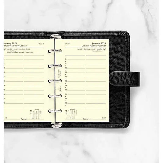 FFX Mini Recharge 1Jour/Page 4Langues Avec Heures Crème-Recharge-Filofax-2024-Papeterie du Dôme