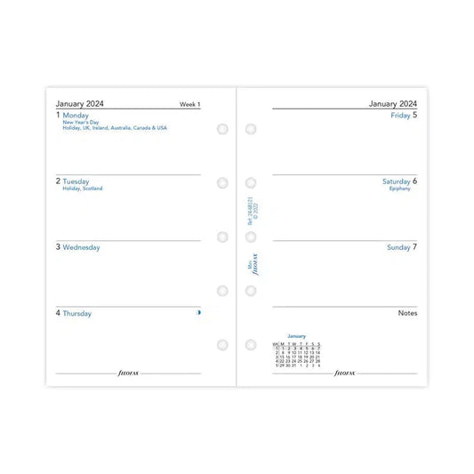 FFX Mini Semaine/2pages sans heures-Recharge-Filofax-2024-Papeterie du Dôme