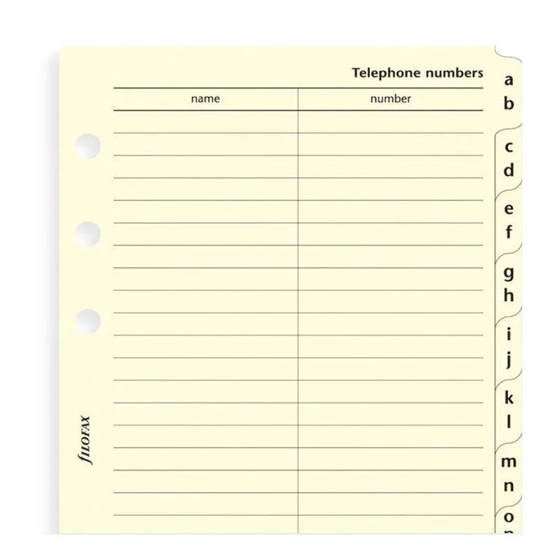 FFX Personal A-Z Slimline Index Creme-Recharge-Filofax-Papeterie du Dôme