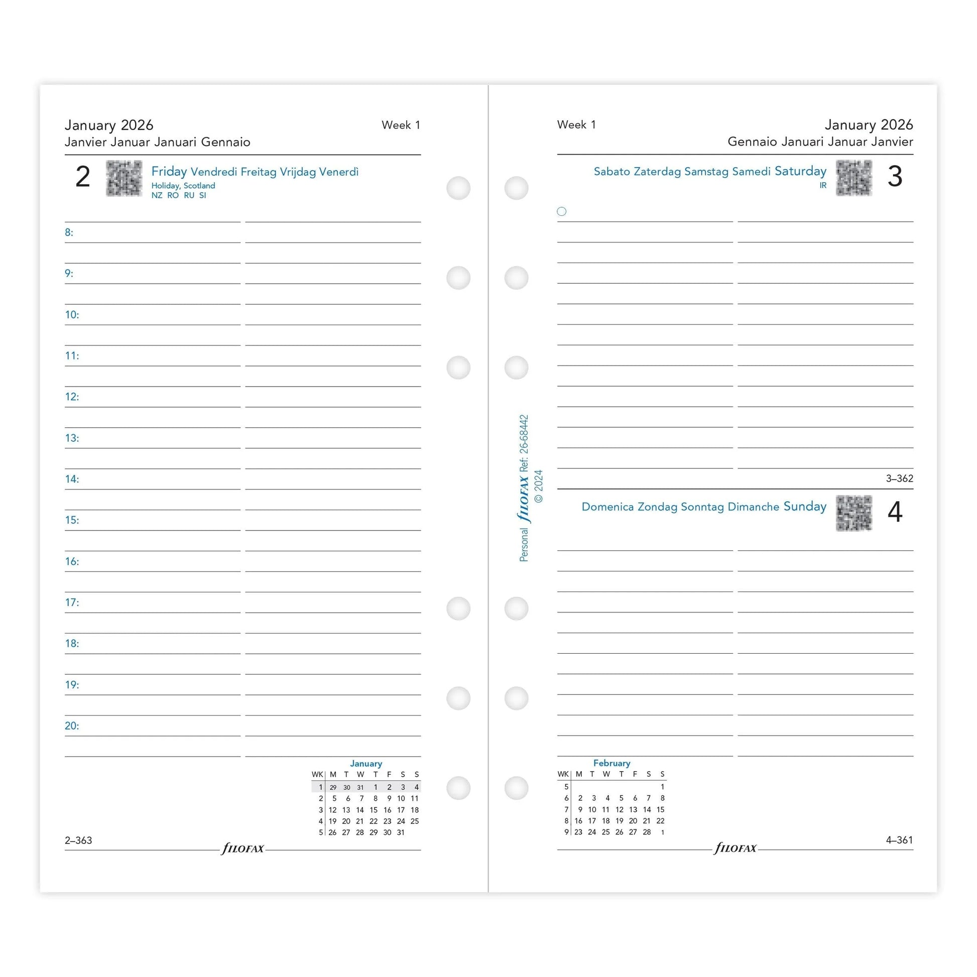 FFX Personal Agenda 1Jour/Page 5 Langues FILOFAX-Recharge-Filofax-Papeterie du Dôme