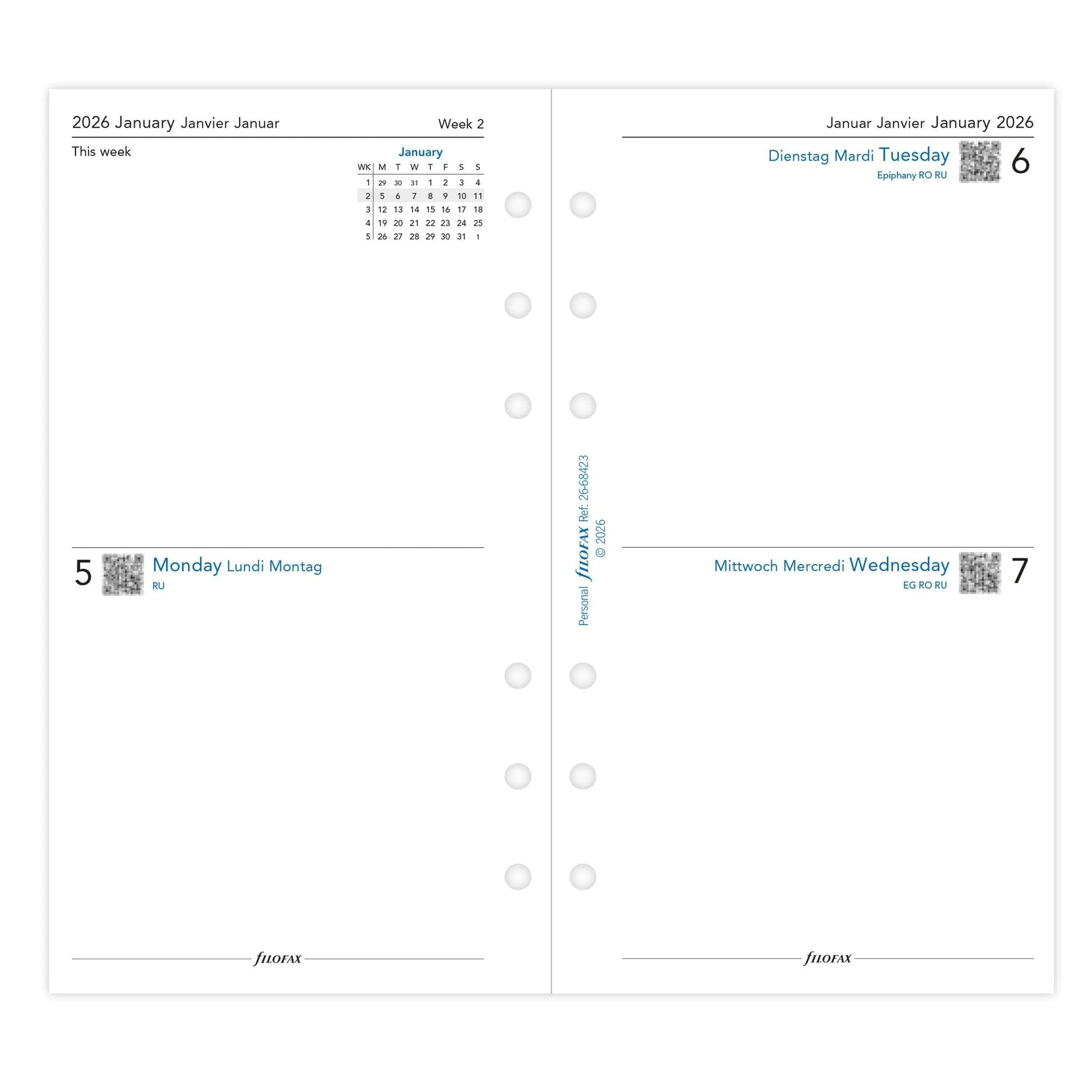 FFX Personal Agenda 2Jours/Page 3 Langues FILOFAX-Recharge-Filofax-Papeterie du Dôme