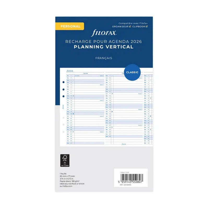 FFX Personal Agenda Planning Vertical FR-Recharge-Filofax-2026-Papeterie du Dôme