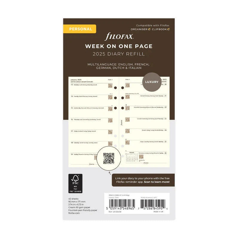 FFX Personal Agenda Semaine/1Page Crème FILOFAX-Recharge-Filofax-Papeterie du Dôme