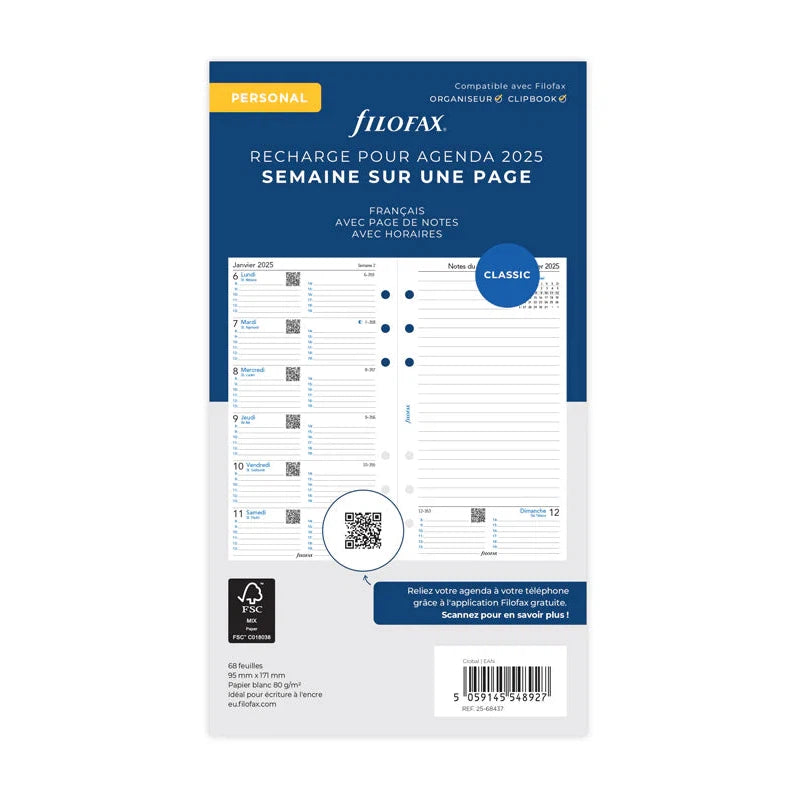 FFX Personal Agenda Semaine/1Page+Notes FR FILOFAX-Recharge-Filofax-Papeterie du Dôme