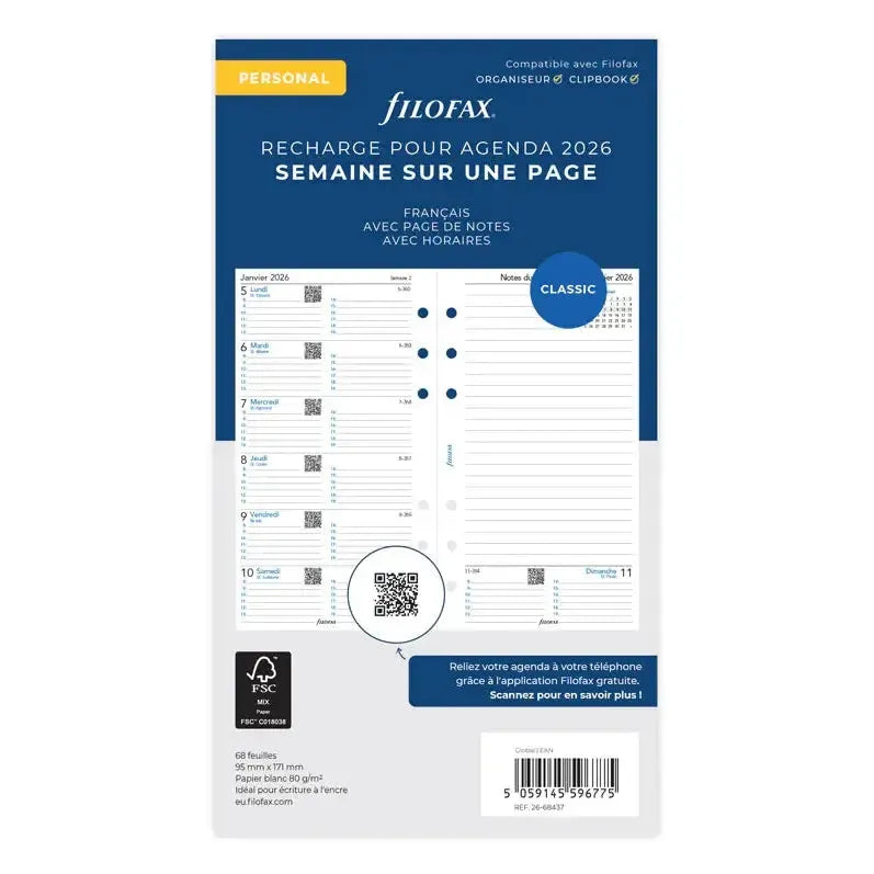 FFX Personal Agenda Semaine/1Page+Notes FR FILOFAX-Recharge-Filofax-Papeterie du Dôme