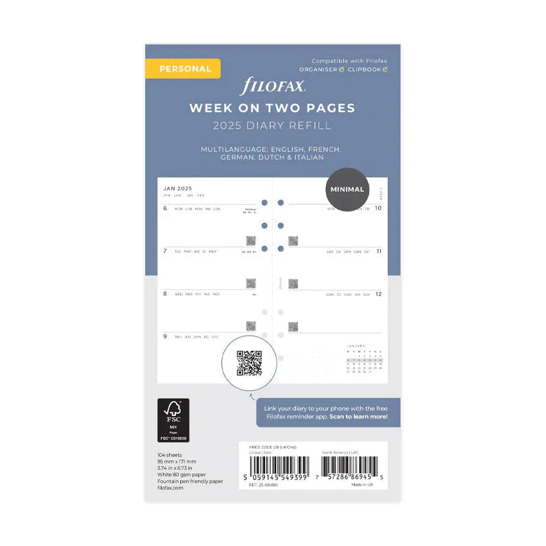 FFX Personal Agenda Semaine/2 Pages Minimal FILOFAX-Recharge-Filofax-Papeterie du Dôme