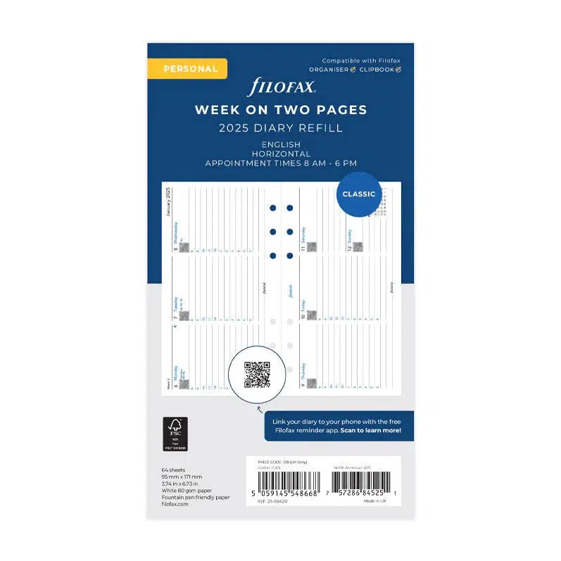 FFX Personal Agenda semaine/2pages Ouverture Horizontale FILOFAX-Recharge-Filofax-Papeterie du Dôme