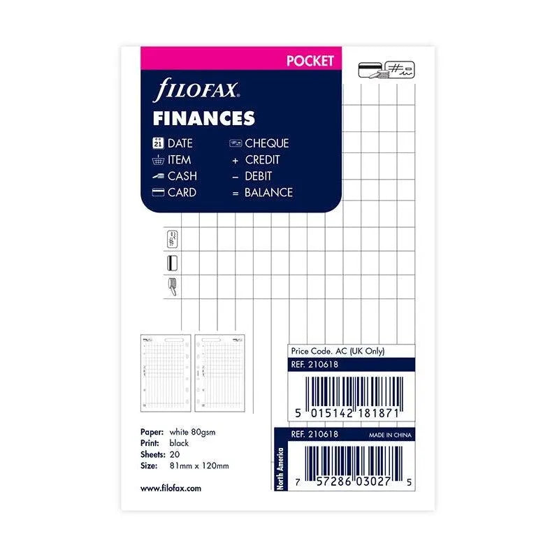 FFX Pocket Accessoire Feuilles Finances Symboles FILOFAX-Recharge-Filofax-Papeterie du Dôme