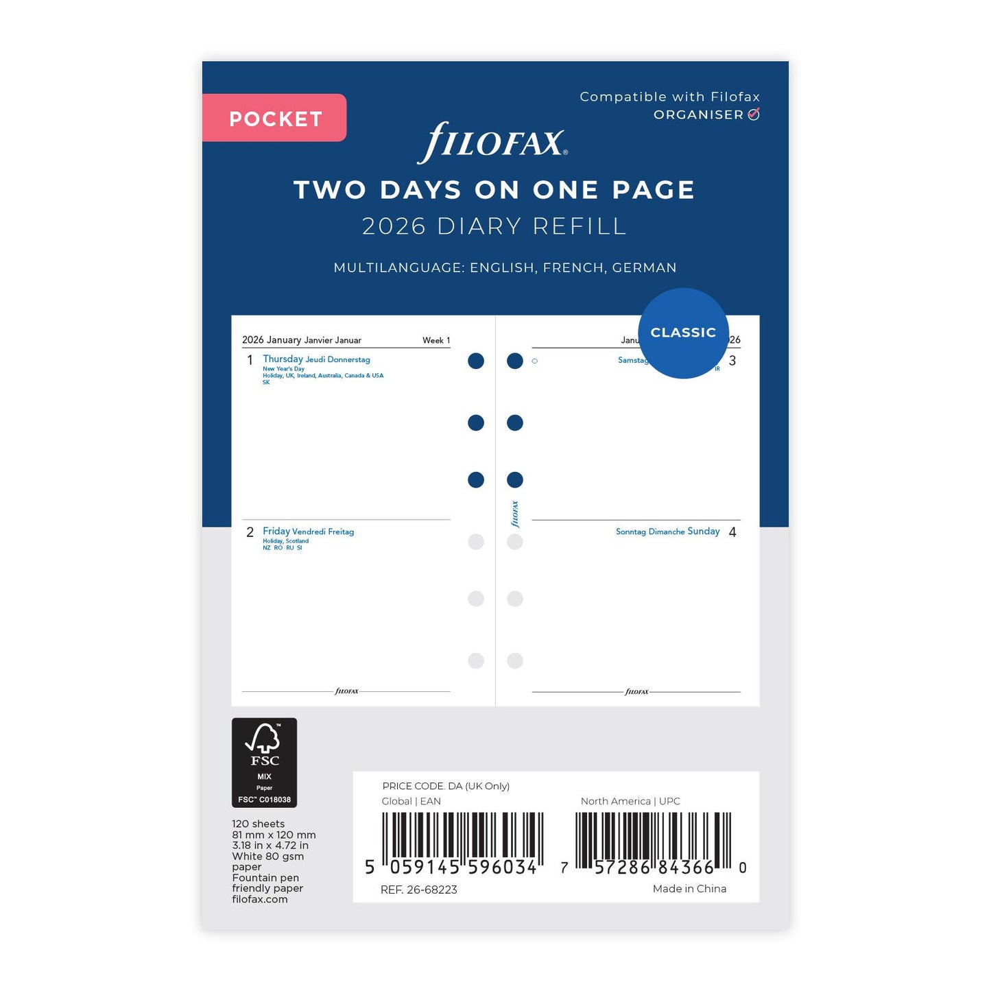 FFX Pocket Agenda 2Jours/Page sans heures FILOFAX-Recharge-Filofax-Papeterie du Dôme