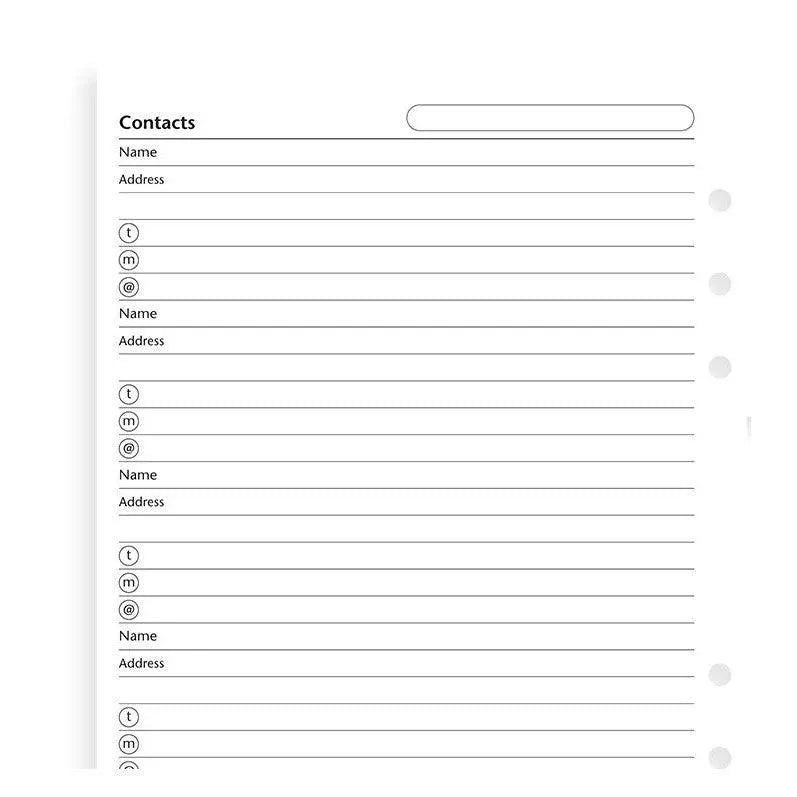 FFX Recharge A5 Nom/Adresse/Tel/Fax GB-Recharge-Filofax-Papeterie du Dôme