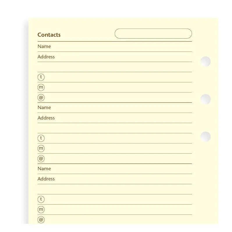 FFX Recharge Personal Nom/Adresse/Téléphone Crème-Autres Recharges Agenda-Filofax-Papeterie du Dôme