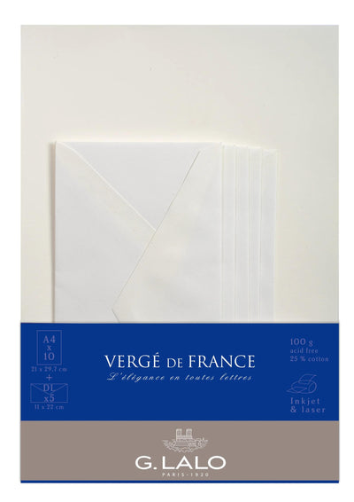 LALO Ensemble 10 Feuilles A4 et 5 Enveloppes Vergé de France-Papeterie-Lalo-Blanc-Papeterie du Dôme