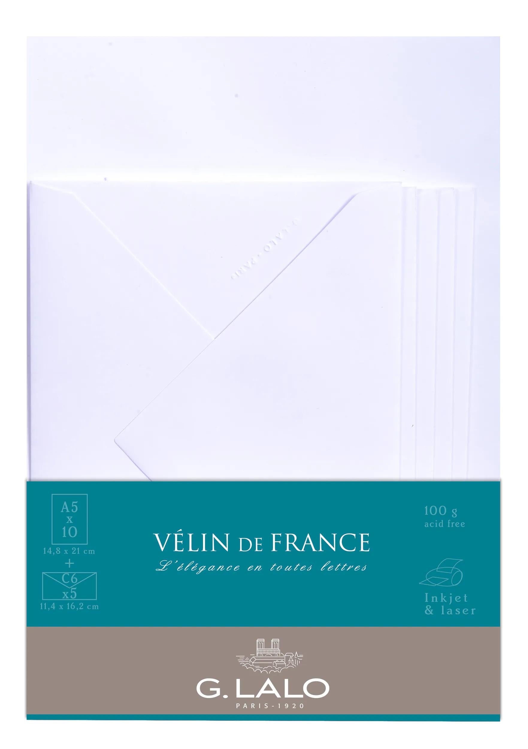 LALO Ensemble 10 Feuilles A5 et 5 Enveloppes Vélin de France-Correspondance-Lalo-Papeterie du Dôme